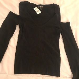 Black Cutout Shoulder Express Sweater